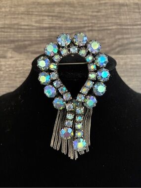 Vendome Rare Aurora Crystal Fringe Brooch or Pendant - Iridescent Blues